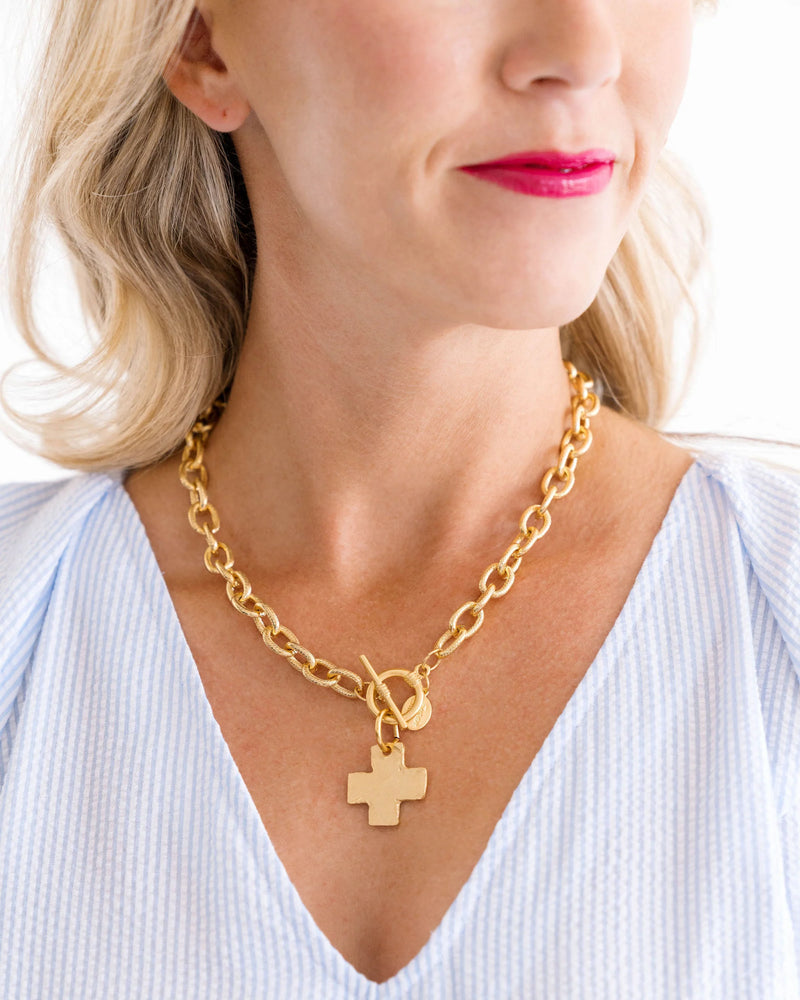 Gold Cross Front Toggle Necklace