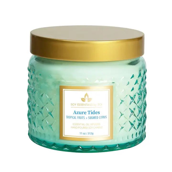Azure glass jar soy candle.