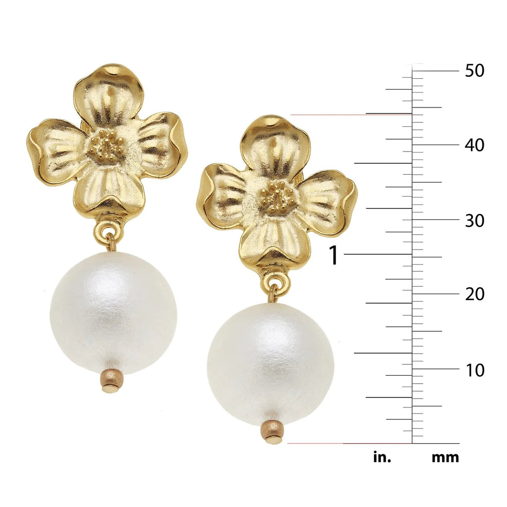 Dogwood and Cotton Pearl Earrings
