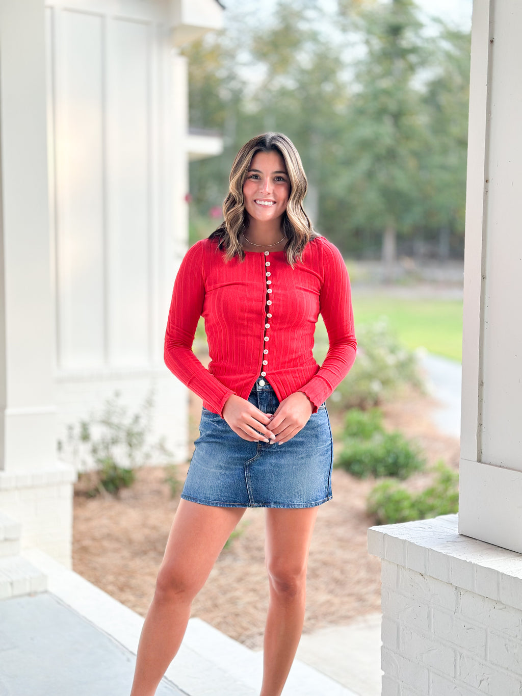 Ribbed Button Red