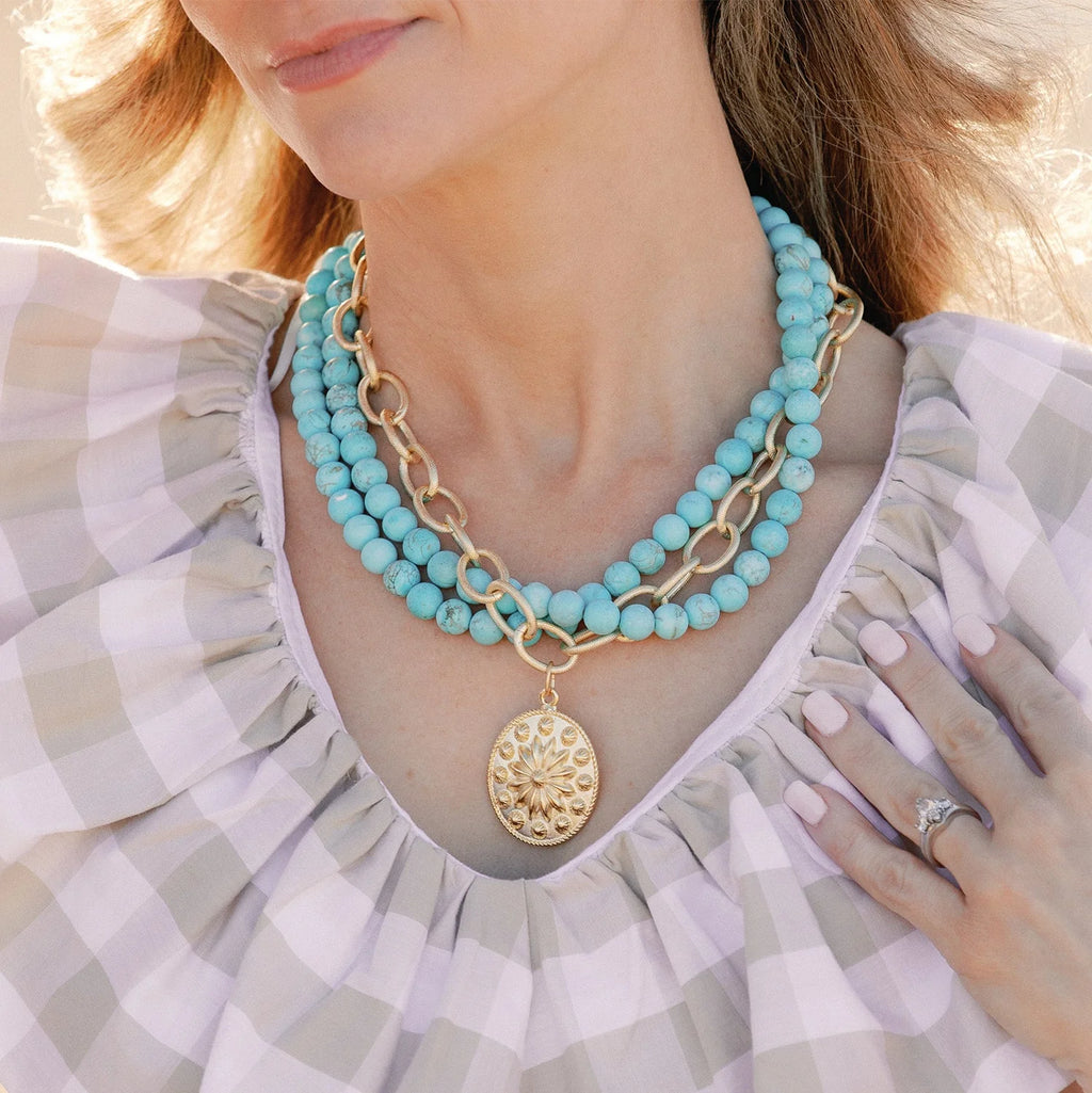 Gold Rope Oval Concho Turquoise Necklace