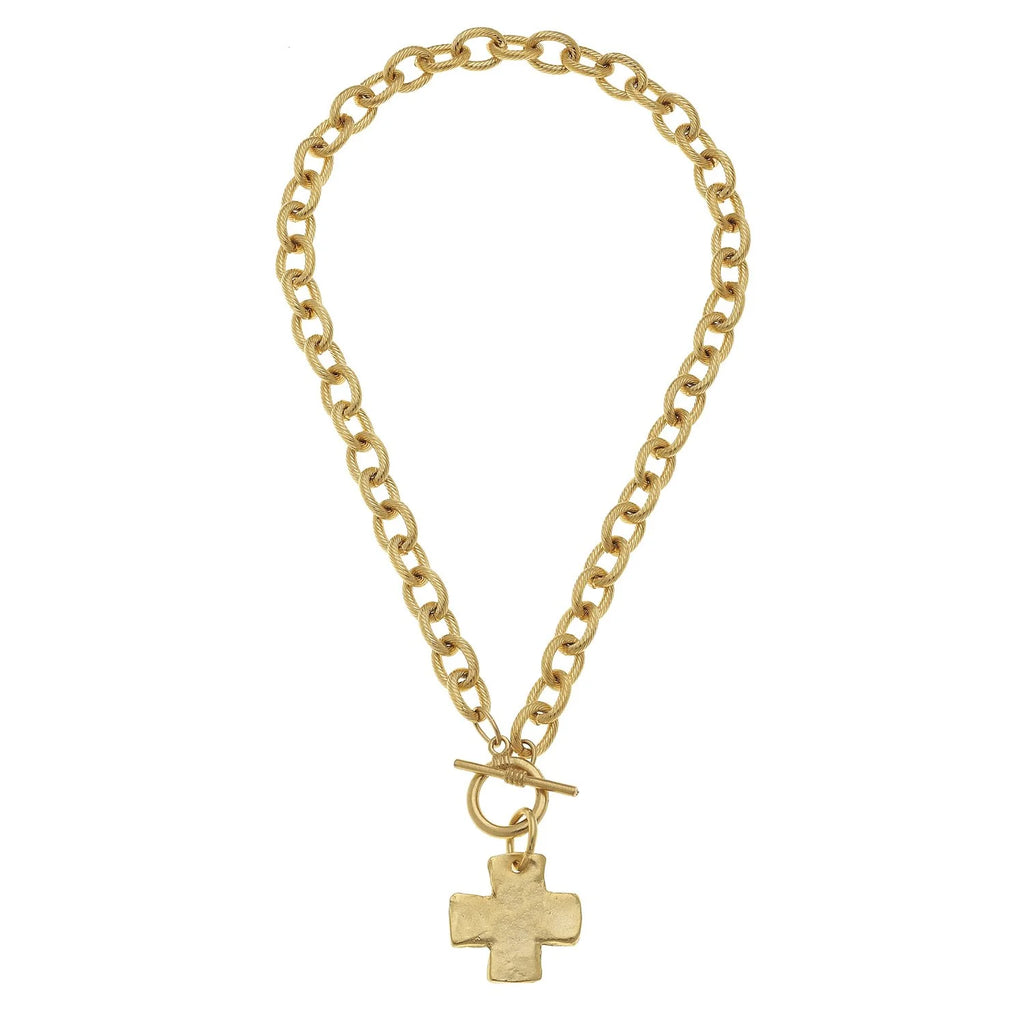 Gold Cross Front Toggle Necklace