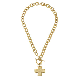 Gold Cross Front Toggle Necklace