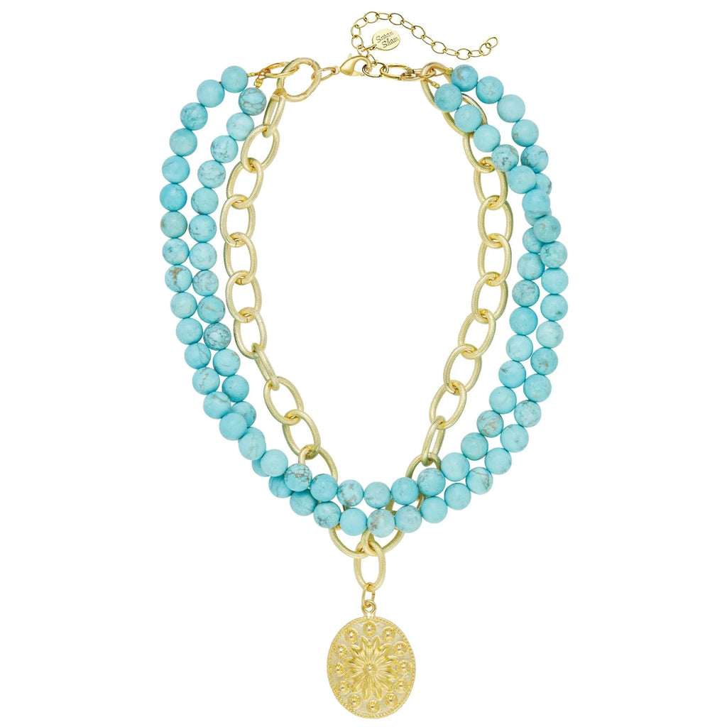 Gold Rope Oval Concho Turquoise Necklace