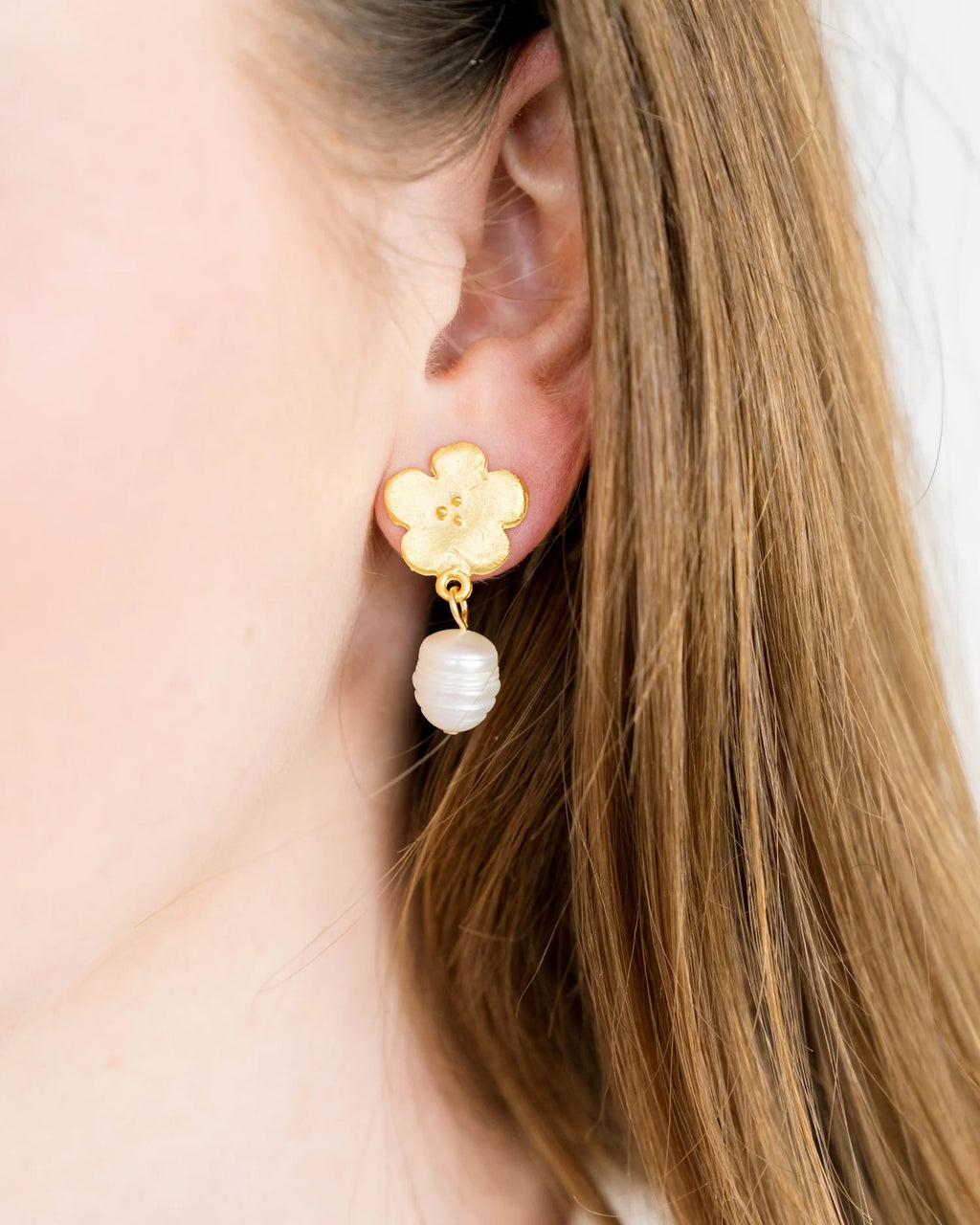 Poppy Flowers with Genuine Freshwater Pearl Earrings