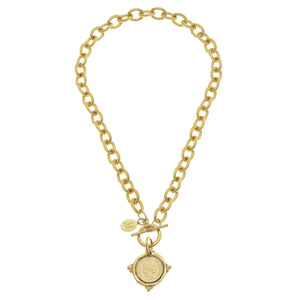 Handcast Intagilo Coin Front Toggle Necklace