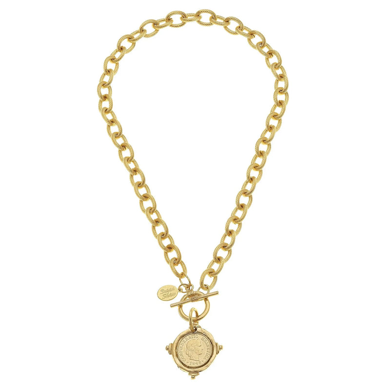 Handcast Intagilo Coin Front Toggle Necklace