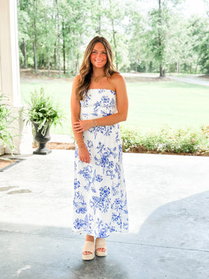 Bleu & White Strapless