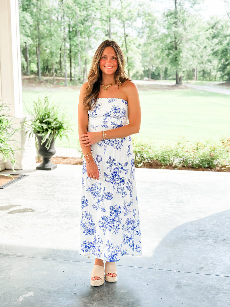 Bleu & White Strapless