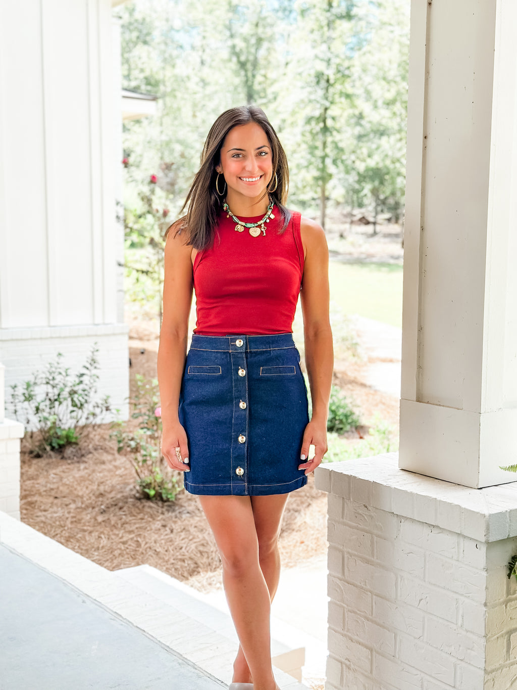 Button Front Denim Mini Skirt